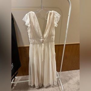 Lulus ‘Yours Evermore Cream Swiss Dot Ruffled Midi Dress’ in Medium